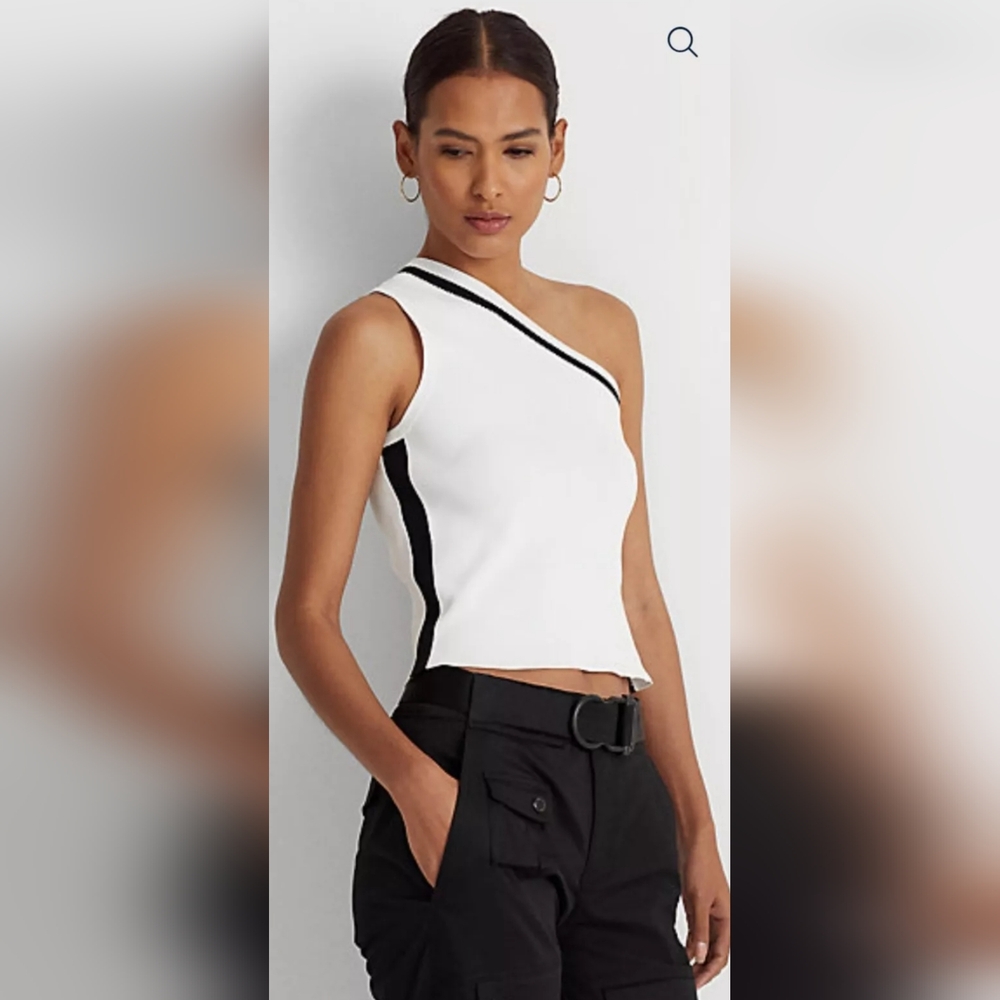 Lauren Ralph Lauren SEALED! NWT! 2-Tone 1-Shoulder Cropped Sweater. Sz PM. R2S!!